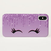 Stijlvolle zwarte Eyelashes en Paarse glitter Case-Mate iPhone Case (Achterkant (horizontaal))