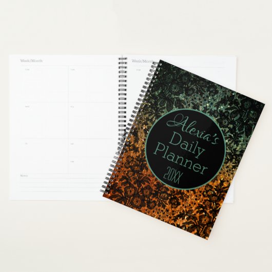 Stijlvolle zwarte Floral Daily Planner (Display)