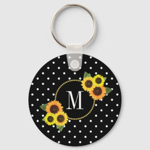 stijlvolle zwarte Floral Polka Dots Monogram K Sleutelhanger