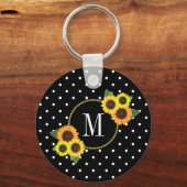  stijlvolle zwarte Floral Polka Dots Monogram K Sleutelhanger (Voorkant)