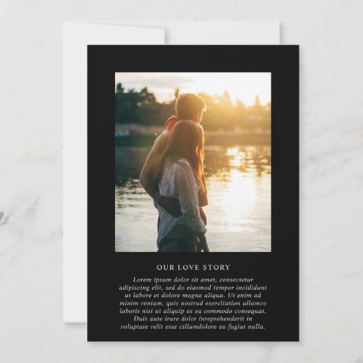 Stijlvolle zwarte foto moderne bruiloft kaart (Achterkant)