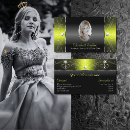 Stijlvolle zwarte gelegelde juwelen met foto visitekaartje