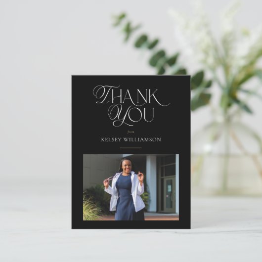 Stijlvolle zwarte gemengde tekst foto dank u kaart (Staand voorkant)