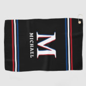 Stijlvolle zwarte gepersonaliseerde monogram sport golfhanddoek (Horizontaal)