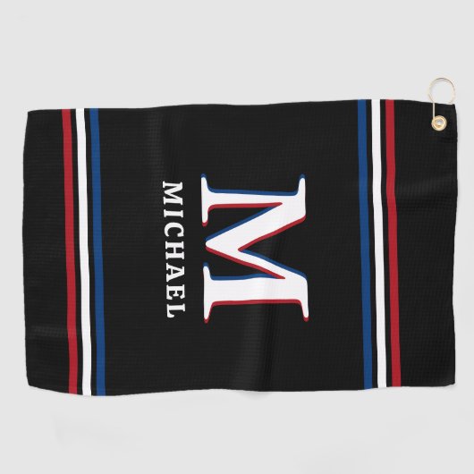 Stijlvolle zwarte gepersonaliseerde monogram sport golfhanddoek (Horizontaal)