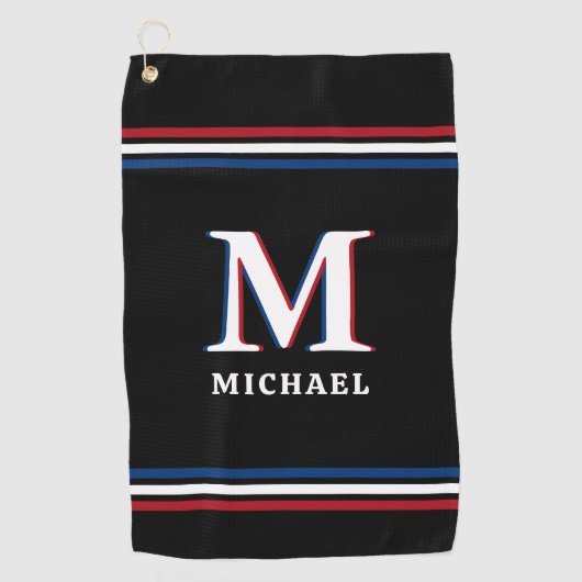 Stijlvolle zwarte gepersonaliseerde monogram sport golfhanddoek (Voorkant)