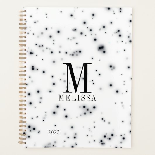 Stijlvolle zwarte glitter-drifmonogram planner (Voorkant)