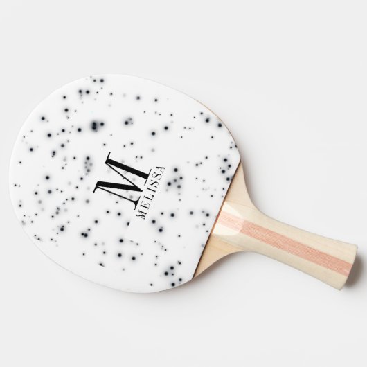 Stijlvolle zwarte glitter-drifmonogram tafeltennisbatje (Zijkant)