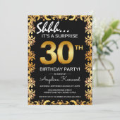 Stijlvolle Zwarte & Gold 30e verrassingsfeest Kaart (Staand voorkant)