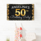 Stijlvolle Zwarte & Gold 50e verjaardag Spandoek (Insitu)