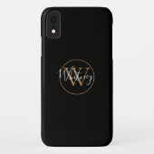 Stijlvolle Zwarte Goud Witte Script Monogram Naam Case-Mate iPhone Case (Achterkant)