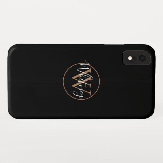 Stijlvolle Zwarte Goud Witte Script Monogram Naam Case-Mate iPhone Case (Achterkant (horizontaal))