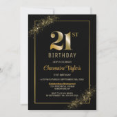 Stijlvolle zwarte gouden 21ste verjaardag kaart (Voorkant)