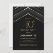 Stijlvolle zwarte gouden 40e verjaardag kaart (Voorkant)