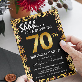 Stijlvolle zwarte & gouden 70ste verjaardag surpri kaart