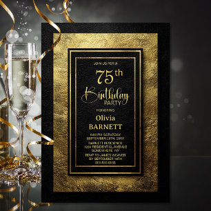 Stijlvolle zwarte gouden 75ste verjaardagsfeest kaart