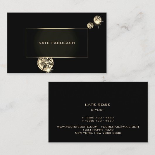 Stijlvolle zwarte gouden diamantMode Crystals Visitekaartje (Voorkant / Achterkant)