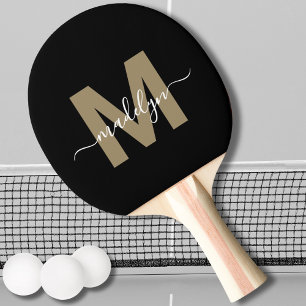 Stijlvolle Zwarte Gouden Elegante Script Naam Mono Tafeltennisbatje