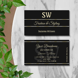 Stijlvolle zwarte gouden staven met monogram visitekaartje