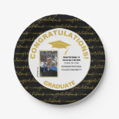 Stijlvolle zwarte goudfoto Afstuderen Papieren Bordje (Voorkant)