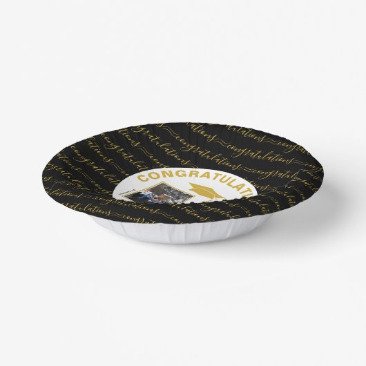 Stijlvolle zwarte goudfoto Afstuderen Papieren Kommen (Gebogen)