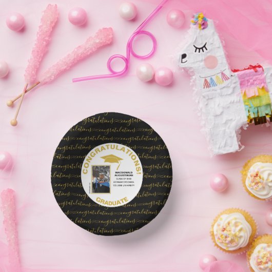 Stijlvolle zwarte goudfoto Afstuderen Papieren Kommen (Feest)