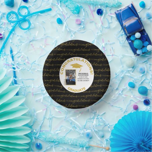 Stijlvolle zwarte goudfoto Afstuderen Papieren Kommen (Feest)