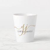 Stijlvolle zwarte goudmonogram Elegant Script Name Latte Mok (Voorkant)