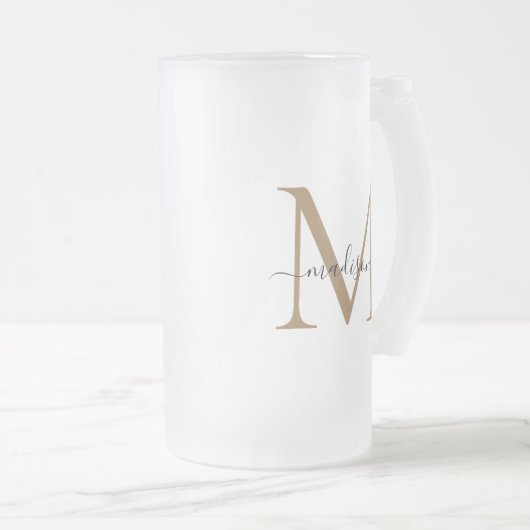 Stijlvolle zwarte goudmonogram Elegant Script Name Matglas Bierpul (Voorkant rechts)