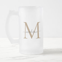 Stijlvolle zwarte goudmonogram Elegant Script Name Matglas Bierpul