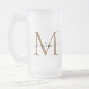 Stijlvolle zwarte goudmonogram Elegant Script Name Matglas Bierpul