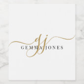 Stijlvolle zwarte goudmonogram Elegant Script Name Wijn Etiket (Enkel label)