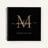 Stijlvolle zwarte goudmonogram Initiaal Naam scrip Notitieboek (Voorkant)