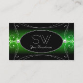 Stijlvolle zwarte groene  Sparkle Jewels Monogram Visitekaartje (Voorkant)