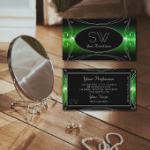 Stijlvolle zwarte groene Sparkle Jewels Monogram Visitekaartje