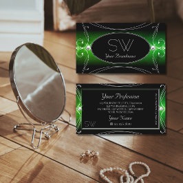 Stijlvolle zwarte groene  Sparkle Jewels Monogram Visitekaartje