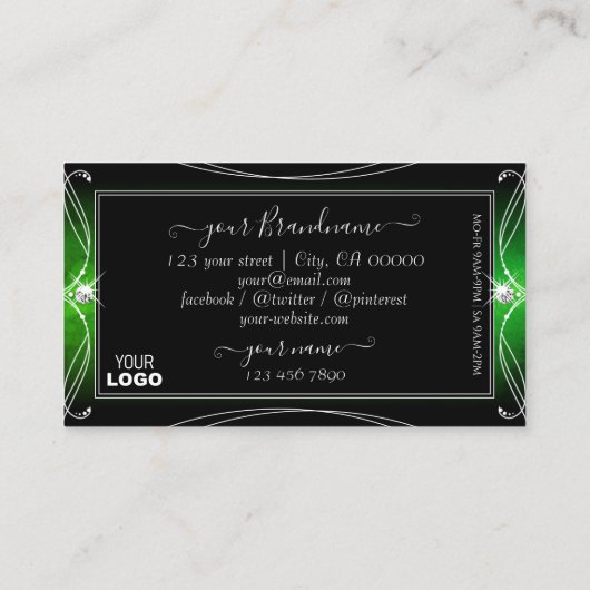 Stijlvolle zwarte groene  sparkle-juwelen toevoege visitekaartje (Achterkant)