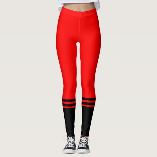 Stijlvolle zwarte horizontale strepen | Rood Leggings (Voorkant)