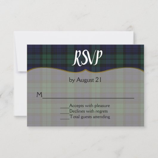 Stijlvolle zwarte horloge Tartan bruiloft RSVP Kaa (Voorkant)