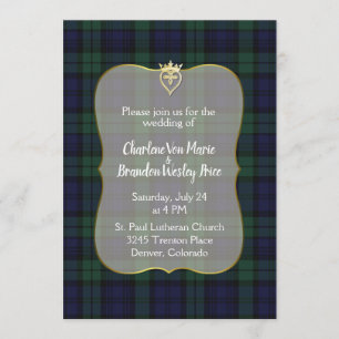 Stijlvolle zwarte horloge Tartan bruiloft uitnodig Kaart