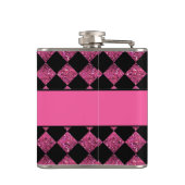 Stijlvolle zwarte & hot-roze glittercontroles heupfles (Achterkant)