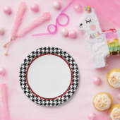 Stijlvolle Zwarte Houndstooth met rood | Papieren  Papieren Bordje (Feest)