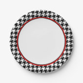 Stijlvolle Zwarte Houndstooth met rood | Papieren  Papieren Bordje (Voorkant)