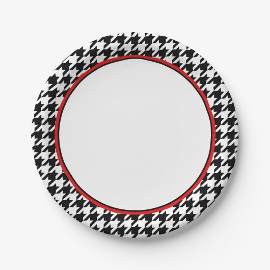 Stijlvolle Zwarte Houndstooth met rood | Papieren  Papieren Bordje (Voorkant)