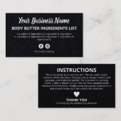 Stijlvolle zwarte ingrediënten instructies visitekaartje (Voorkant / Achterkant)