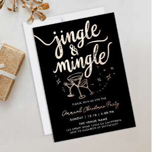 Stijlvolle zwarte jingle en mingle cocktail script folie uitnodiging