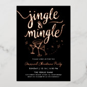Stijlvolle zwarte jingle en mingle cocktail script folie uitnodiging (Voorkant)