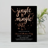 Stijlvolle zwarte jingle en mingle cocktail script folie uitnodiging (Staand Voorkant)