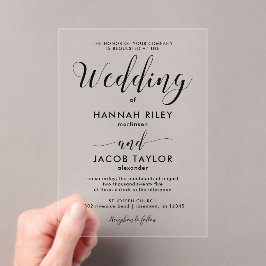Stijlvolle zwarte kalligrafie elegante bruiloft acryl uitnodigingen