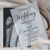 Stijlvolle zwarte kalligrafie elegante bruiloft vellum uitnodigingen